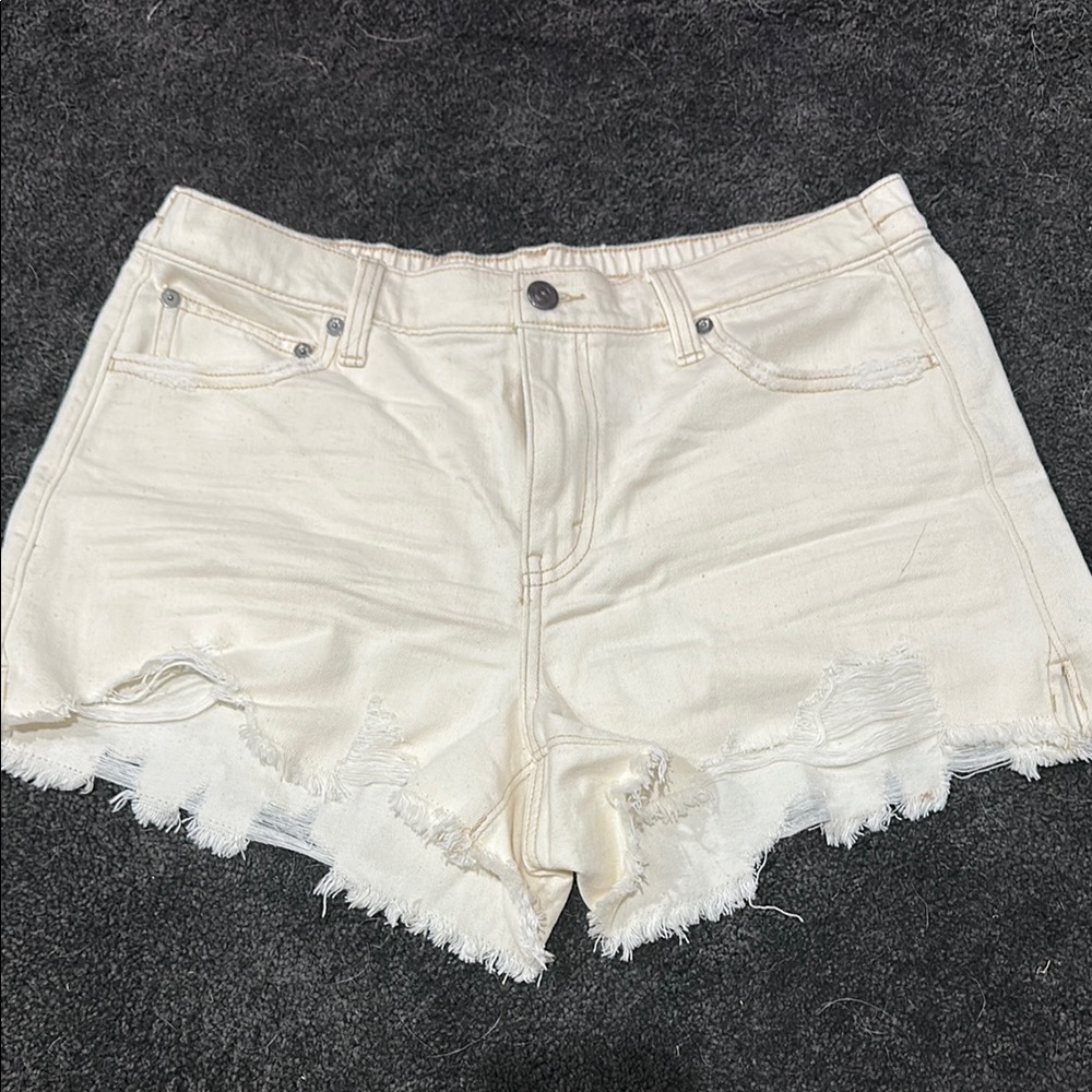 Aerie Cream Frayed Jean Shorts